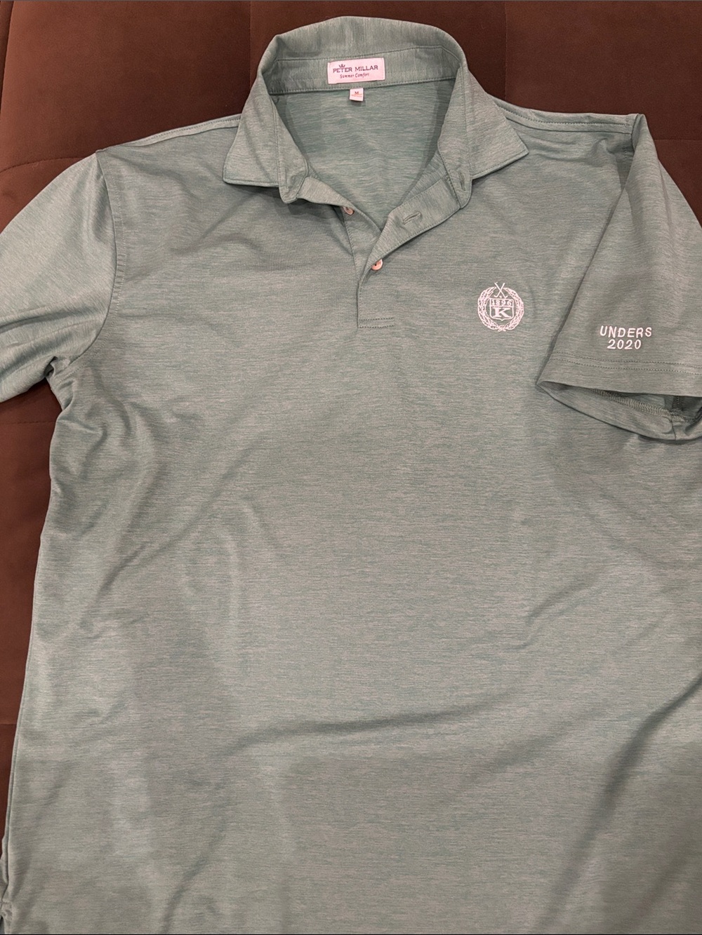 Peter Millar Men’s Light Heather True Green Polo with Crest